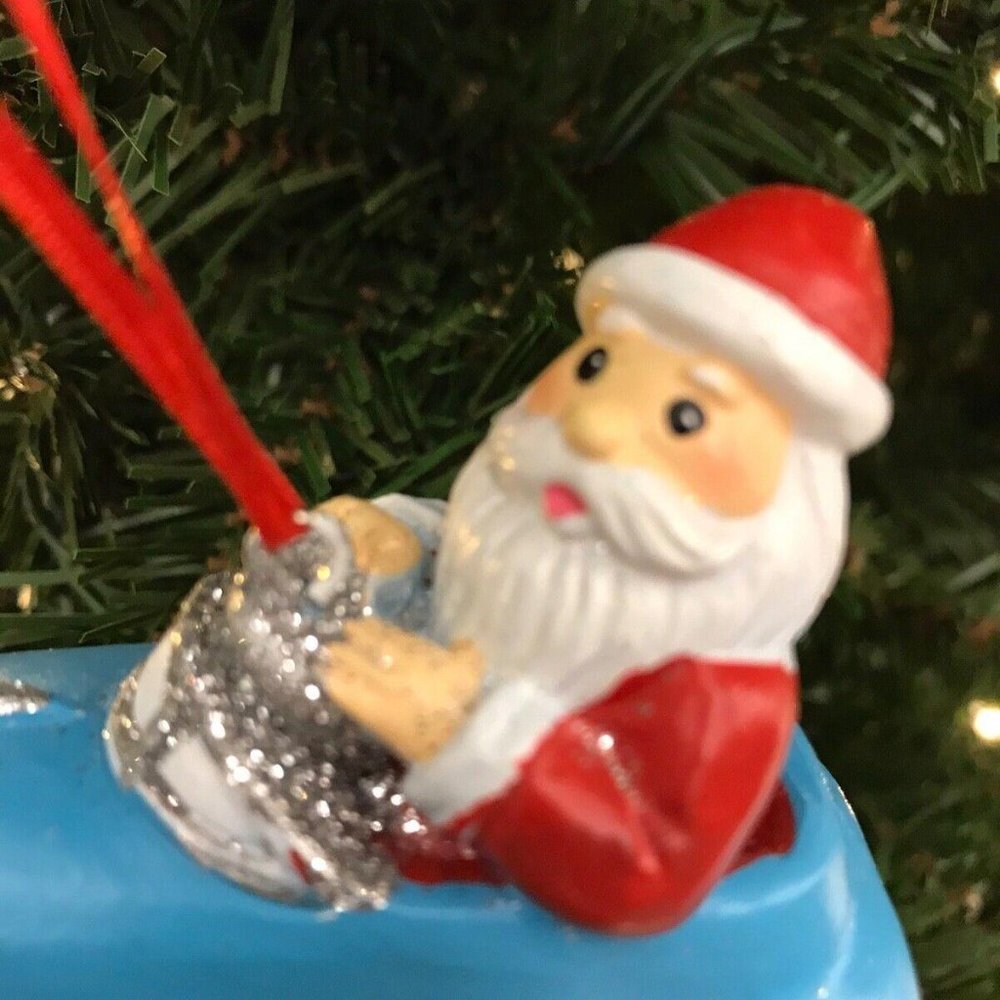 Santa Driving Blue & Silver Sports Car Christmas Tree Ornament Wreath Grill - Picture 9 of 9